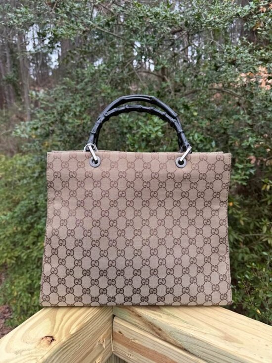Gucci Handbags - Gucci Bamboo GG Logo Top Handle Tote Bag